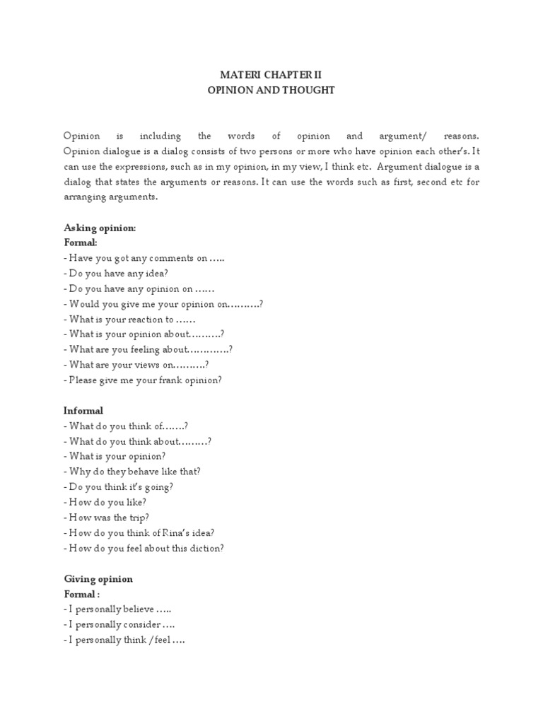 Materi Bahasa Inggris SMK kelas XI Chapter II Opinion and