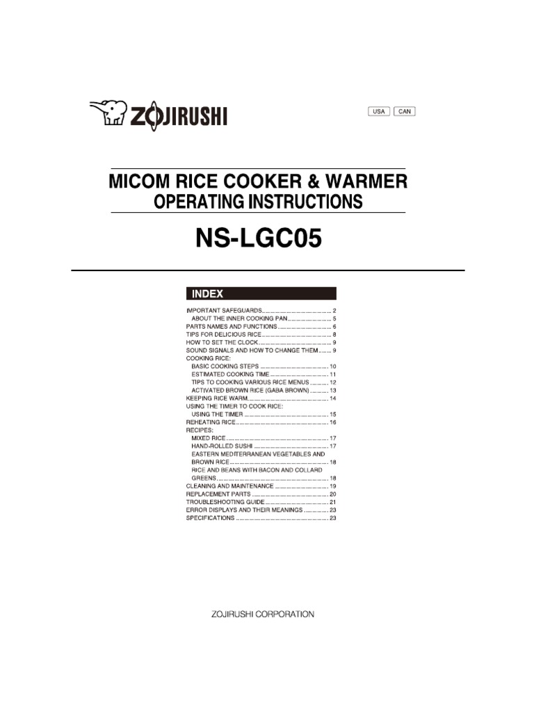 Rice Cooker Instructions PDF