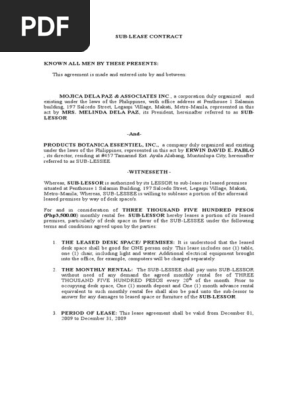 Sample Sublease Contract
