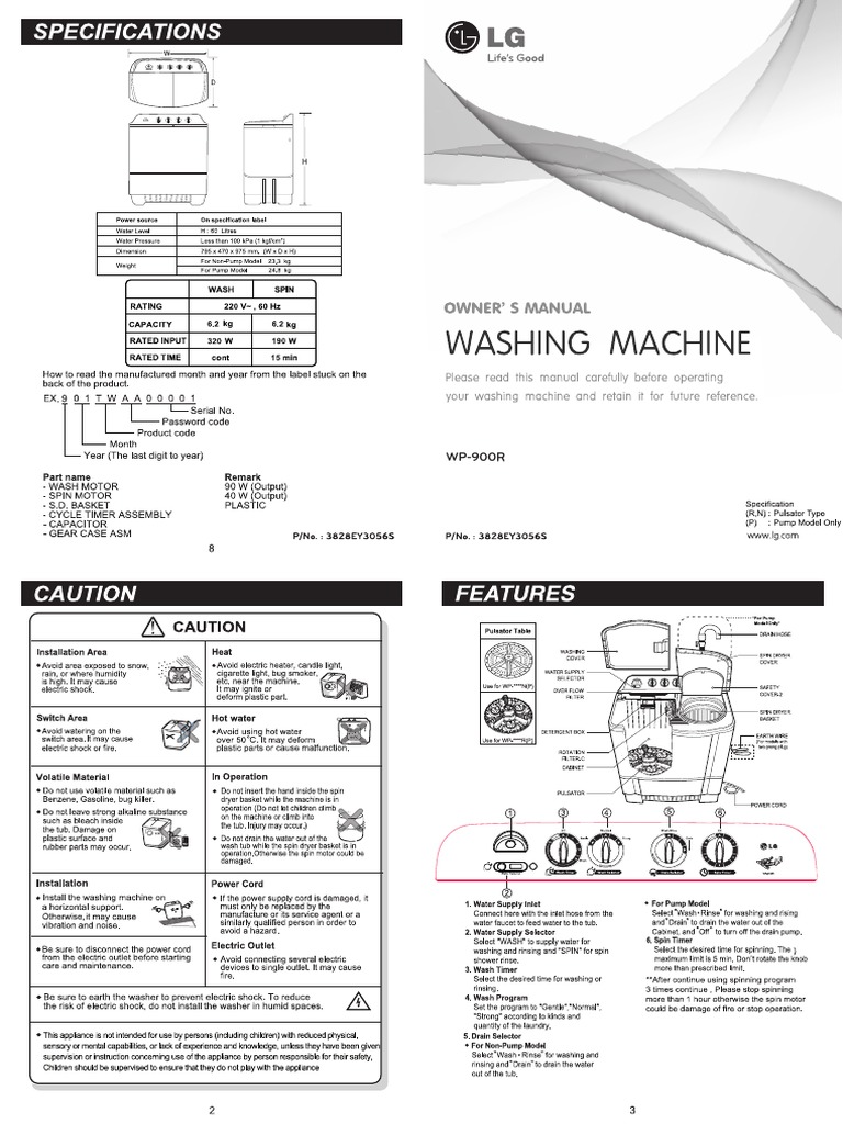 Washing Machine Manual wp900r PDF