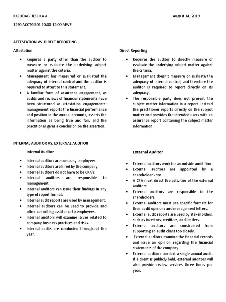 Attestation vs. Direct Reporting Attestation Direct Reporting | PDF ...