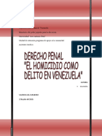 Derecho Penal. El Homicidio Como Delito en Venezuela