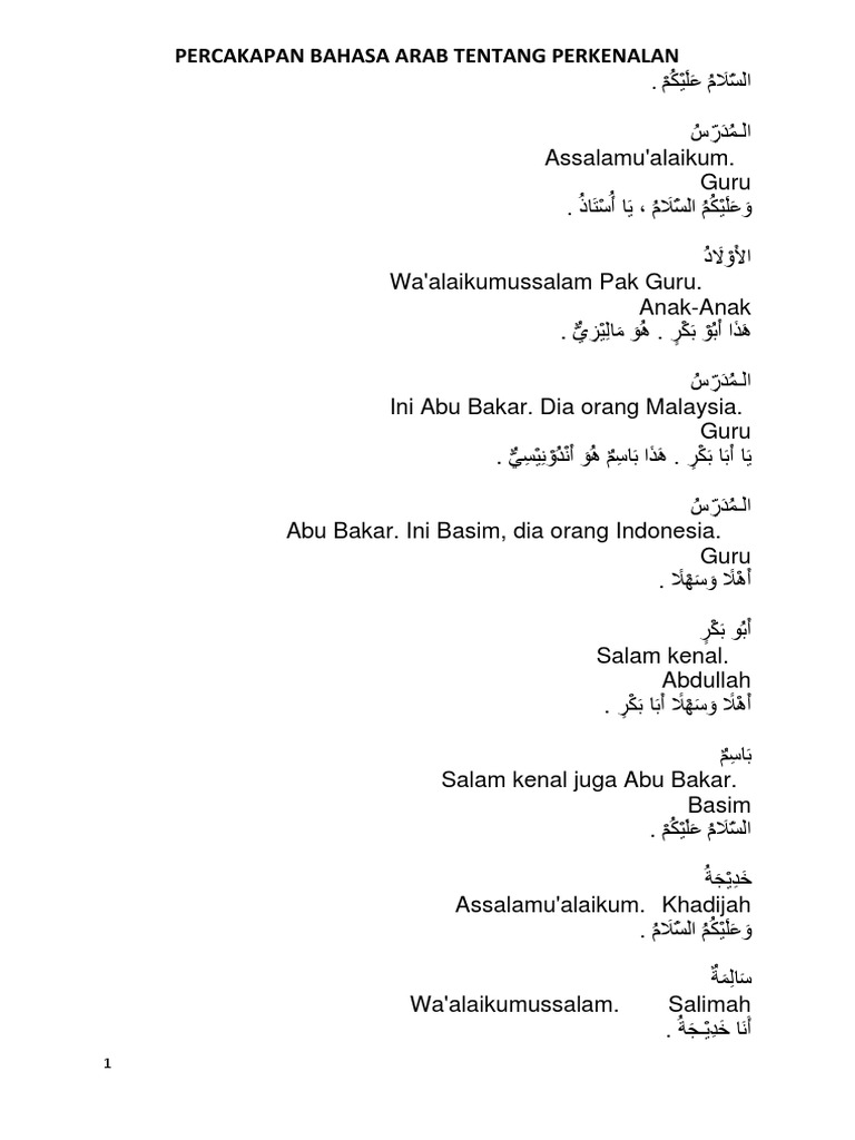 Percakapan Bahasa Arab Tentang Perkenalan