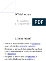 Official Letters: 1. Sales Letter 2. Complaint Letter