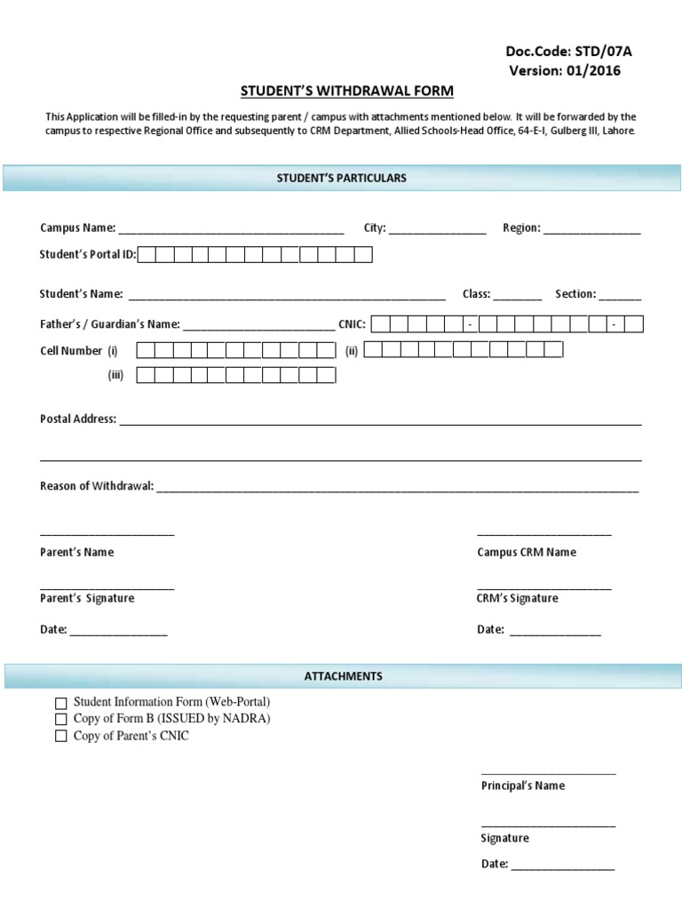 Student Withdrawal Form for Allied Schools | PDF | Computing