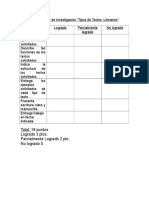 Pauta Trabajo de Investigación Tipos de Textos Literarios y No Literarios