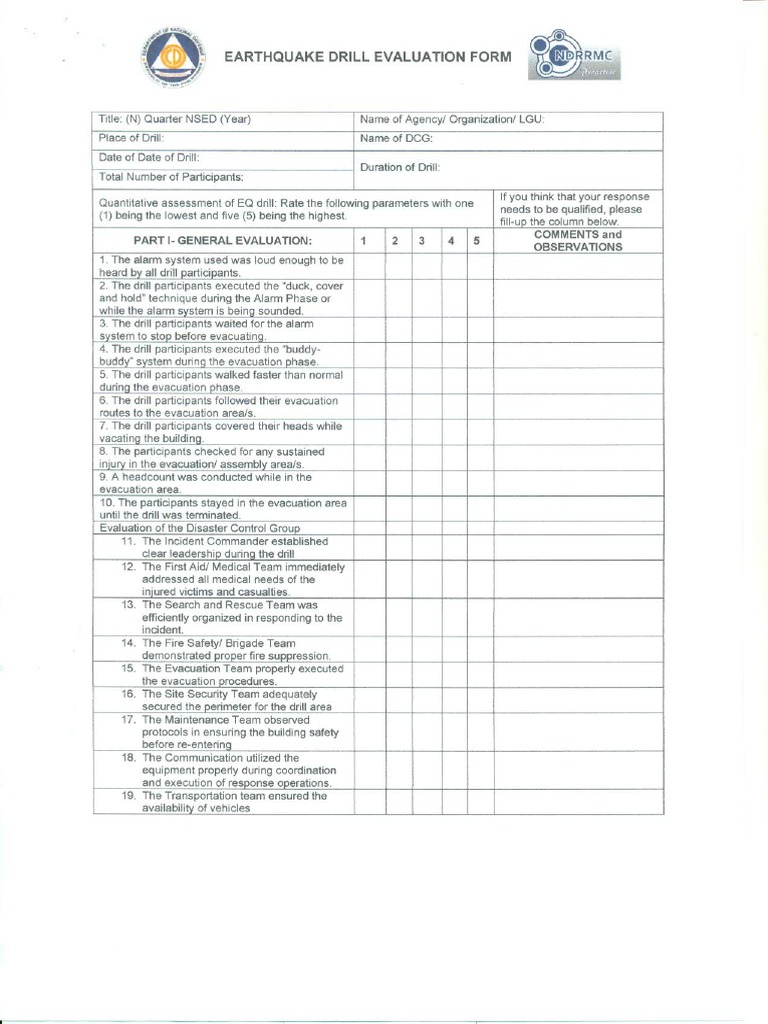 Earthquake Drill Evaluation Form OCD PDF