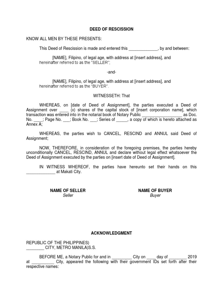 Deed of Rescission Template | PDF | Politics