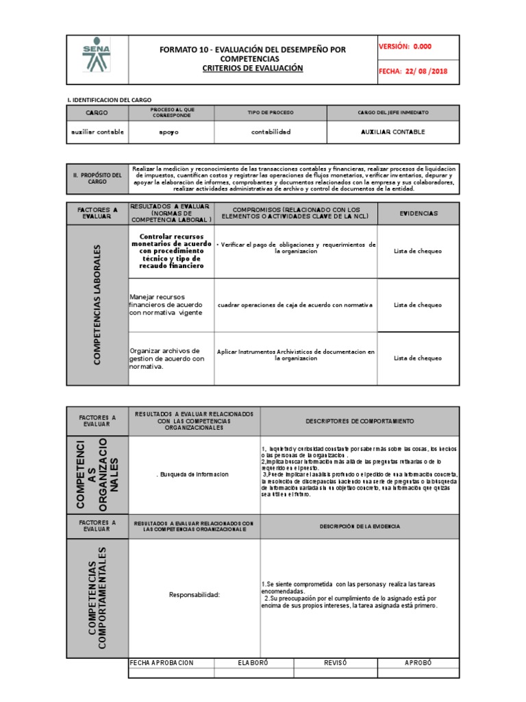 Formato De Evaluacion De Desempeño Contabilidad Evaluación De