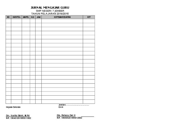CONTOH FORMAT Jurnal Mengajar Guru | PDF | Karier & Perkembangan ...