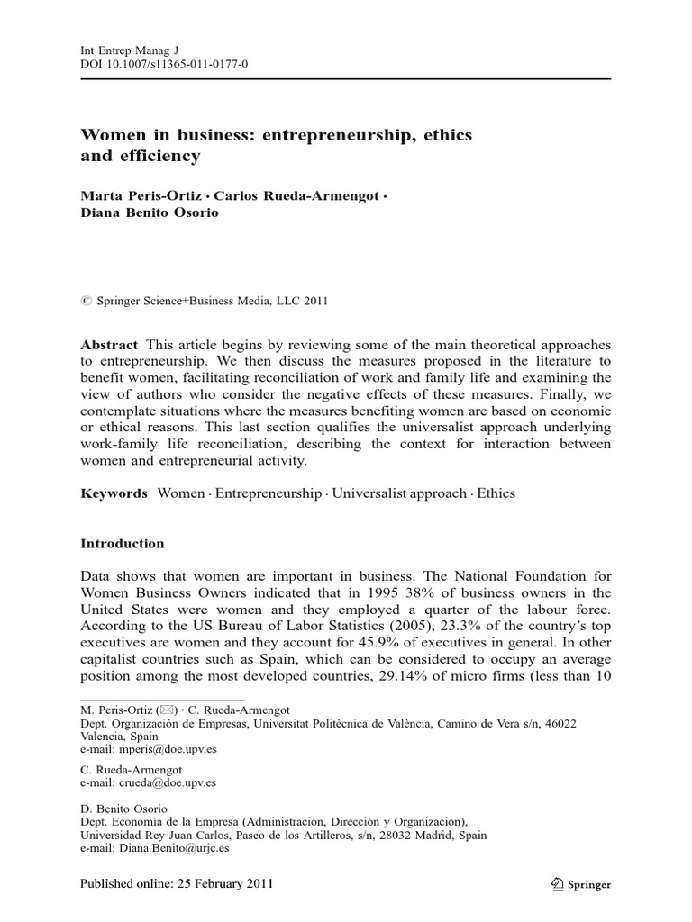 Women in Business Entrepreneurship Ethic PDF | PDF | Conflict ...