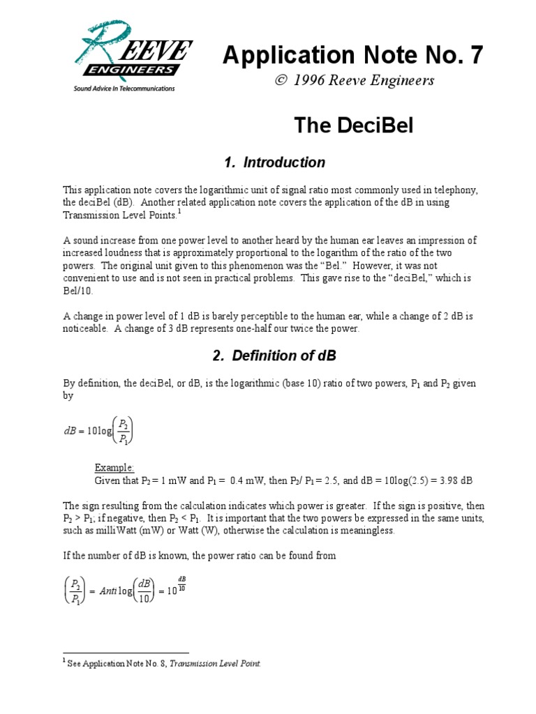 Application Note No. 7: The Decibel | PDF | Decibel | Signal To Noise Ratio