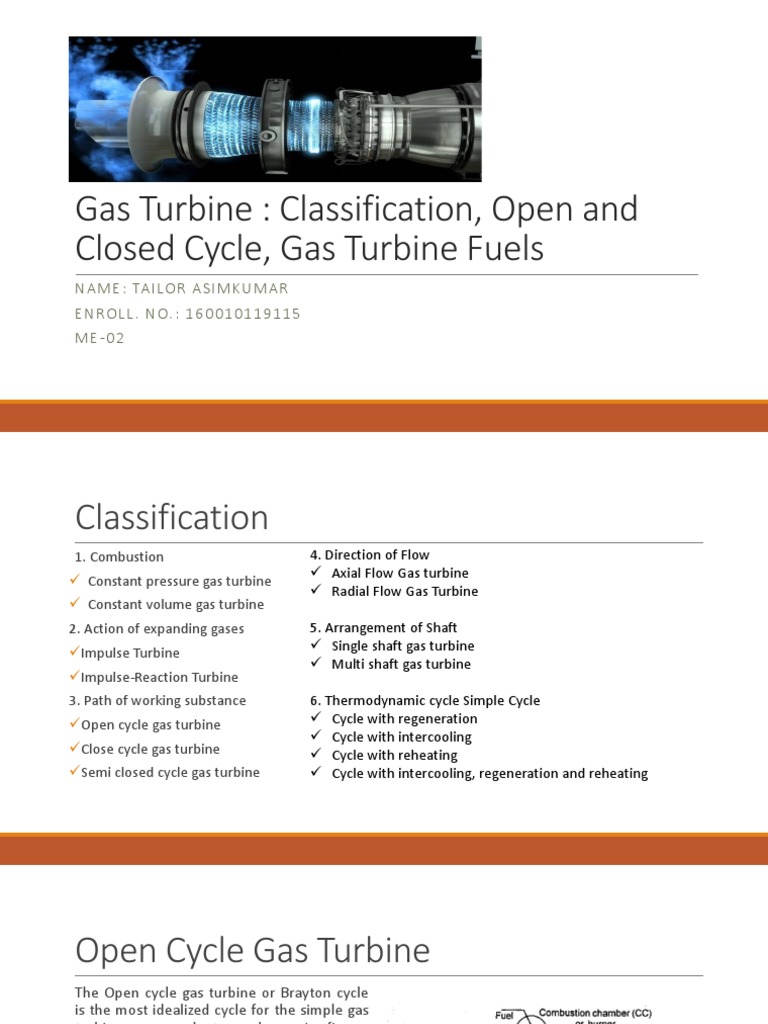 Gas Turbine Classification, Open and Closed Cycle, Gas Turbine Fuels