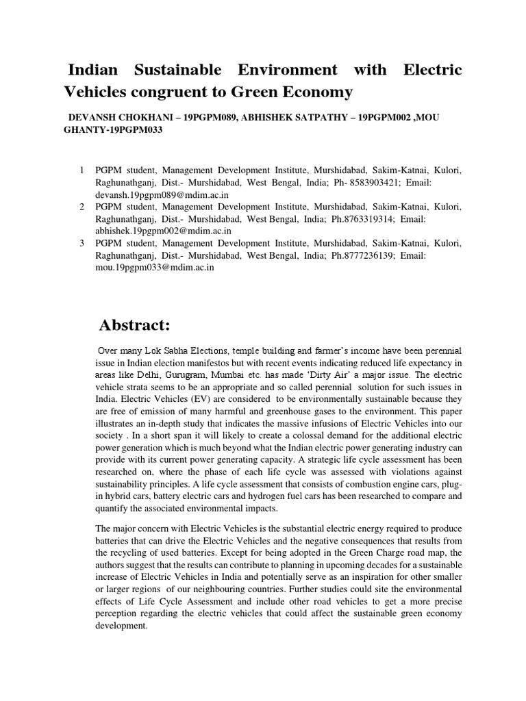 Electric Vehicles Final PDF Electric Vehicle Life Cycle Assessment