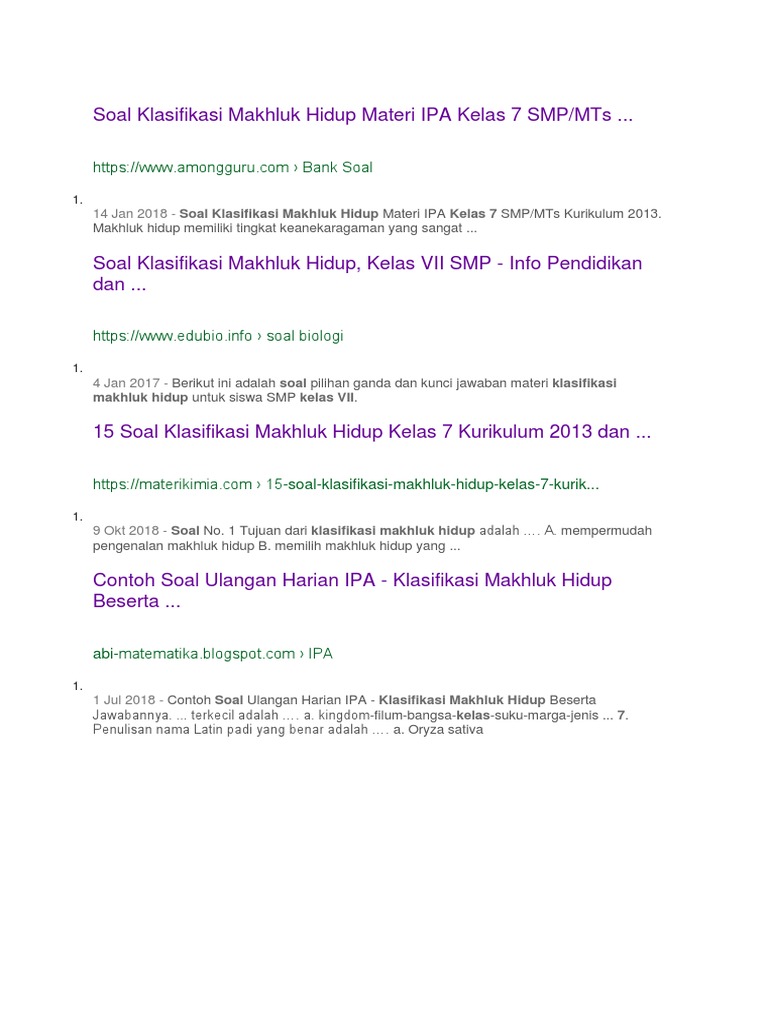 Soal Klasifikasi Makhluk Hidup Materi Ipa Kelas 7 Smp