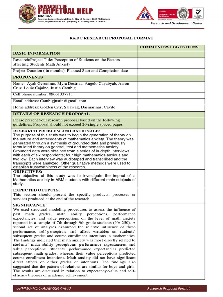 Student Math Anxiety Research Proposal | PDF | Action (Philosophy ...