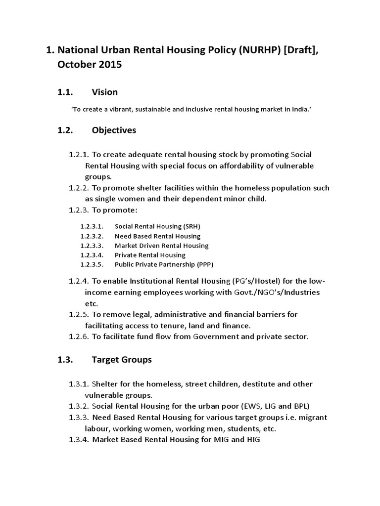National Urban Rental Housing Policy | PDF | Leasehold Estate | Public ...