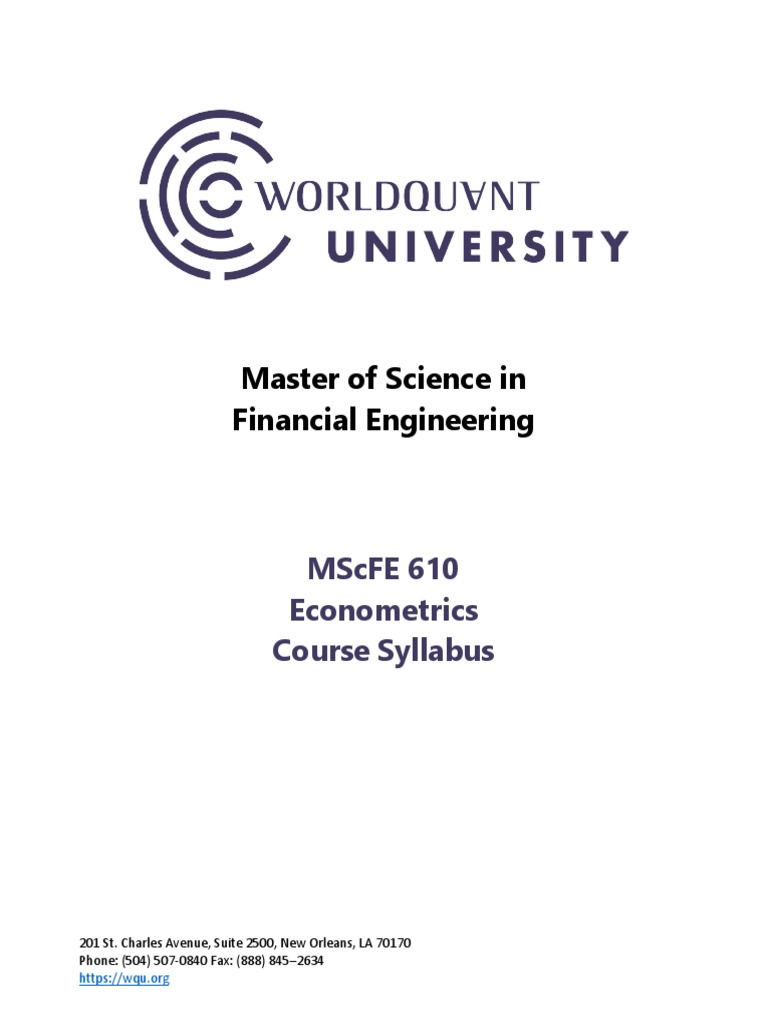 MScFE 610 Econometrics Course Syllabus | PDF | Time Series | Academic ...