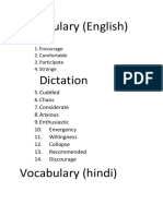 Vocabulary (English) : 1. Encourage 2. Comfortable 3. Participate 4. Strange