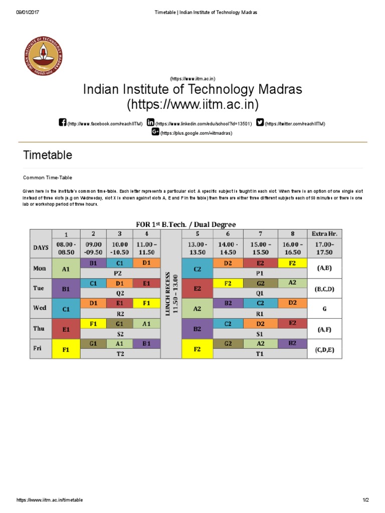IITM Timetable PDF