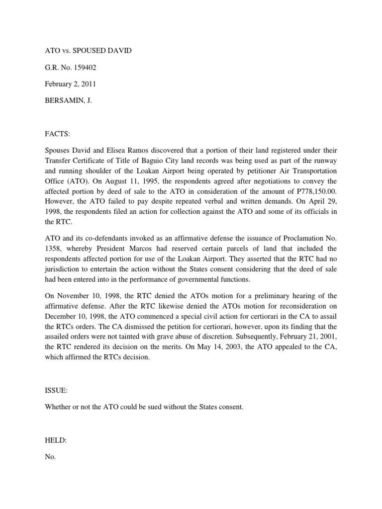 ATO vs. Spouses David: Sovereign Immunity Case | PDF | Sovereign ...