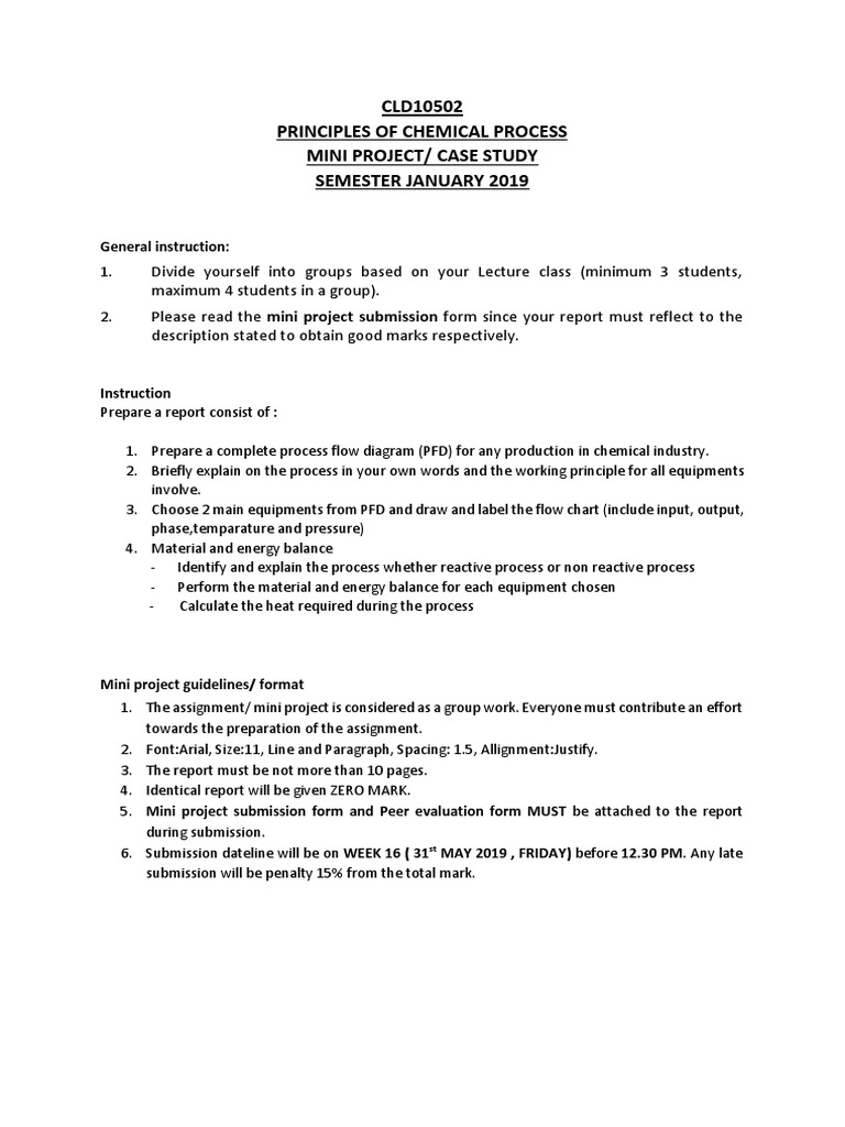 CLD10502 Principles of Chemical Process Mini Project/ Case Study ...