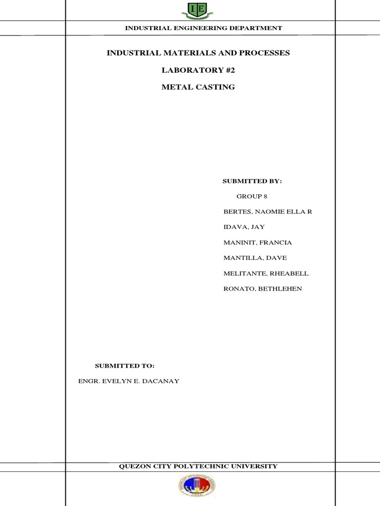 Industrial Materials and Processes Laboratory 2 Metal Casting PDF