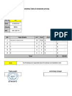 Workshop Tasks & Manpower Pricing: NO QTY Unit Unit Price Totel 1 2 3 4 5 Total Task Details