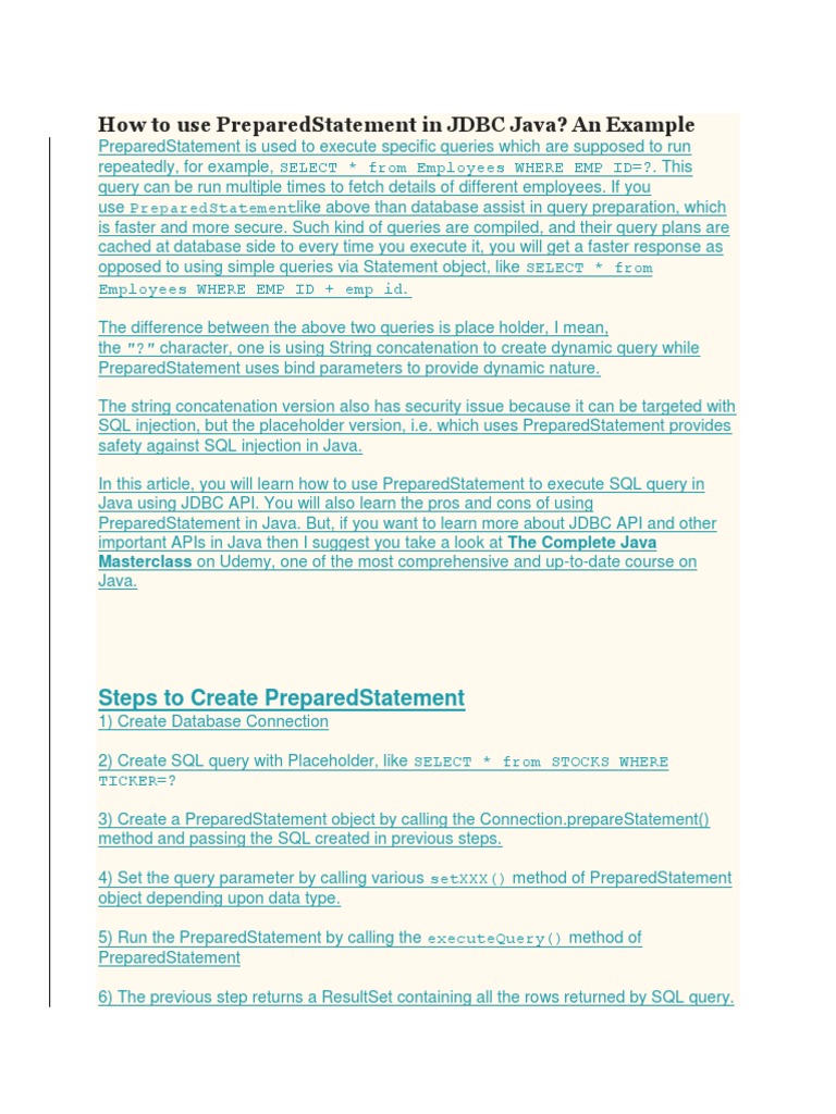 Using PreparedStatement in JDBC Java | PDF | Databases | Software ...