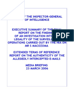 Executive Summary of The Final Report On The Findings of An Investigation Into The Legality of The Surveillance Operations Carried Out by The NIA On MR S Macozoma