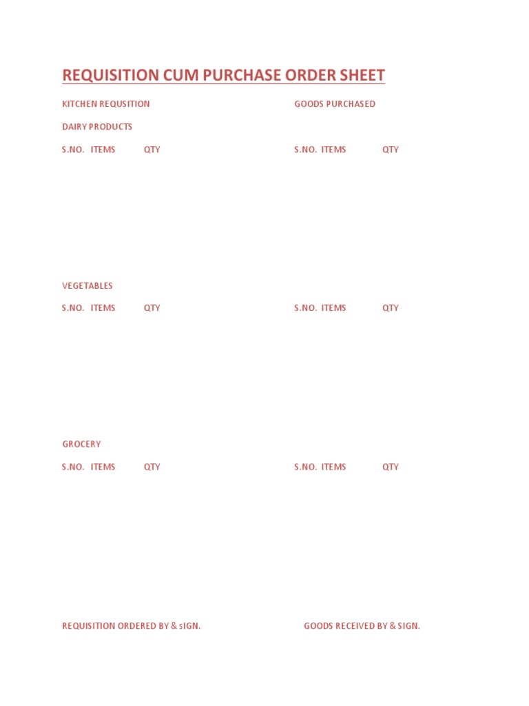 Kitchen Supply Order Form | PDF