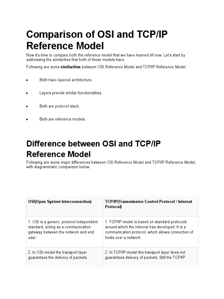 OSI vs TCP/IP Model Comparison | PDF | Internet Protocol Suite | Osi Model