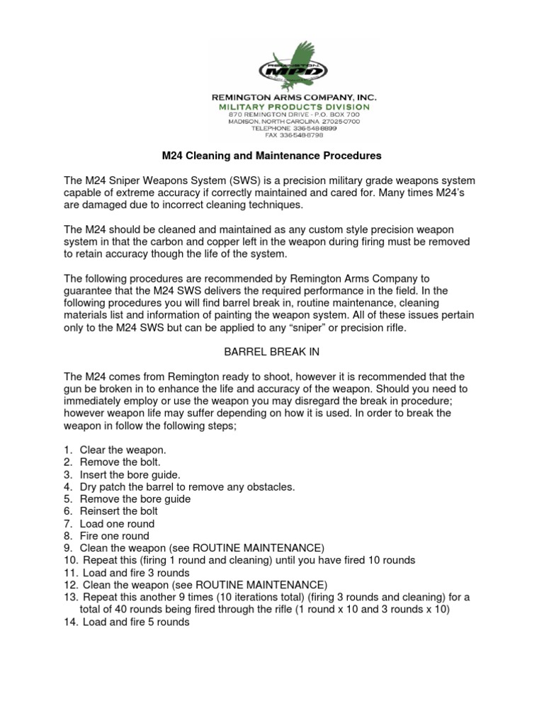 Cleaning Procedures Rifle Gun Barrel