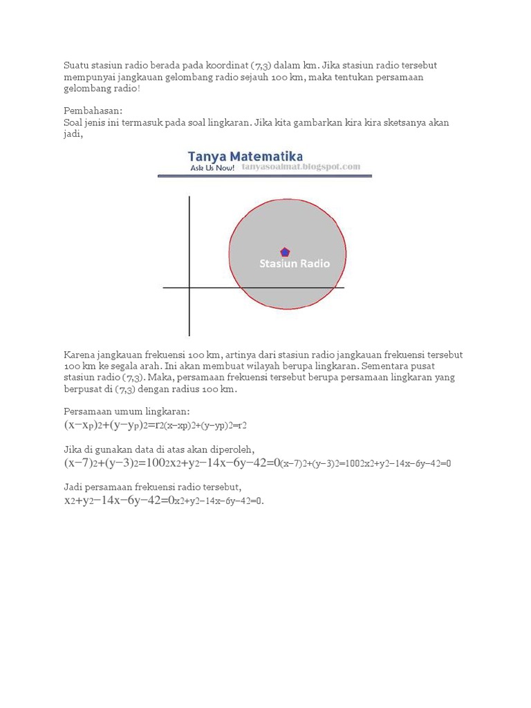 Soal Cerita Persamaan Lingkaran 04