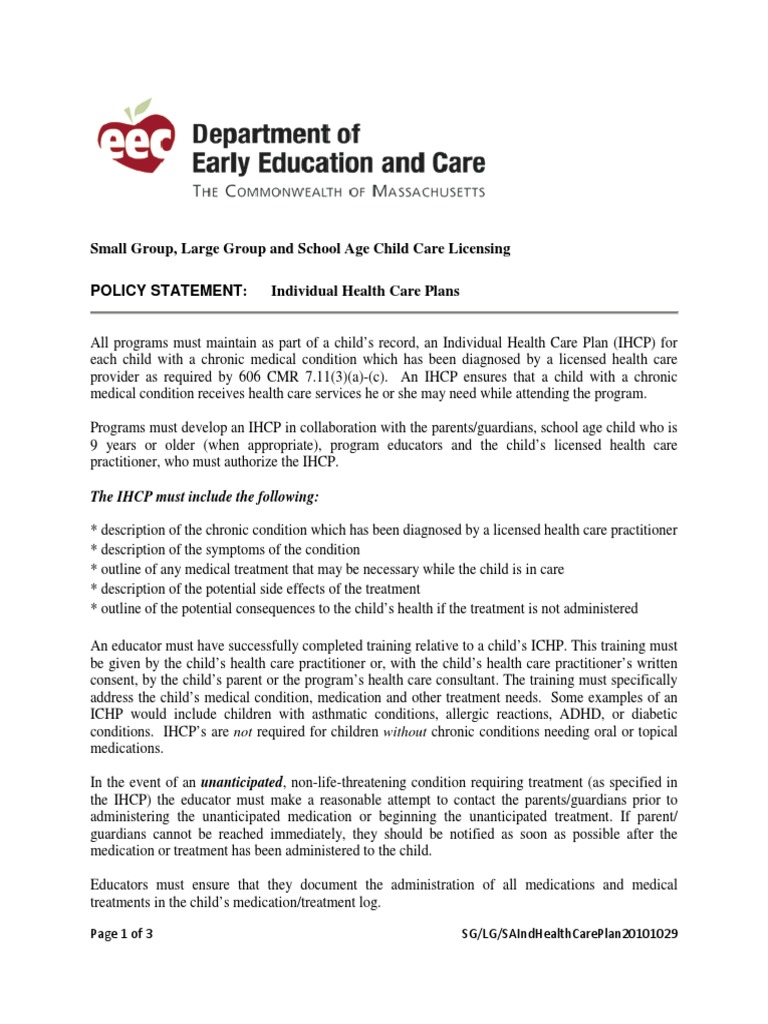Individual Health Care Plans, EEC | PDF | Health Care | Physician
