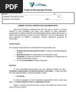 Projeto de Recuperação Paralela - 3º Ano Médio - Dissertativo Argumentativo