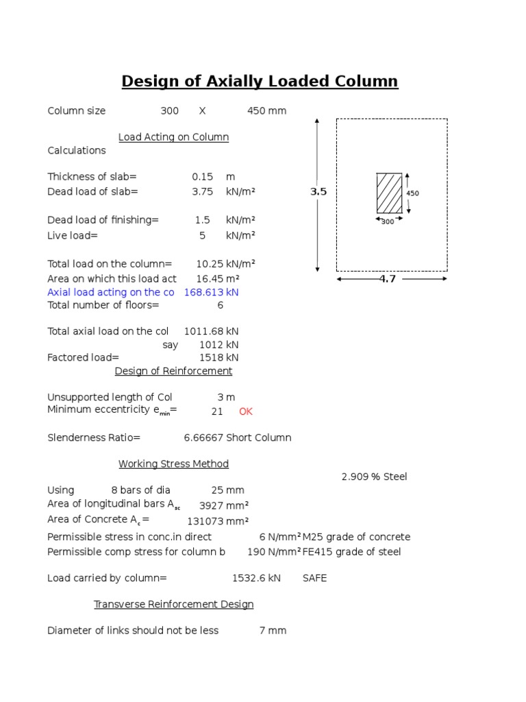 Design of Axially Loaded Column: Axial Load Acting On The Co 168.613 KN ...