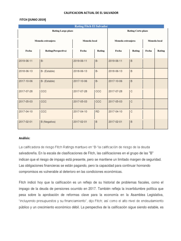 Calificaciones de riesgo de El Salvador | PDF | Deuda gubernamental ...