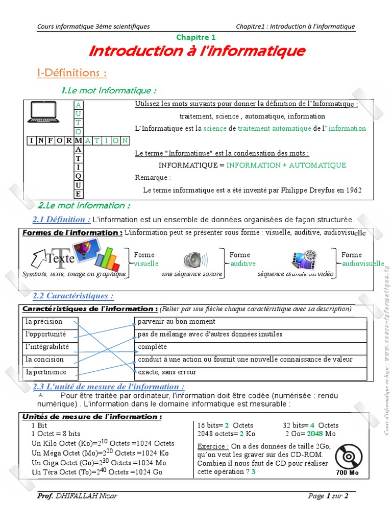 Combien De Ko Dans Un Mo Chapitre1 3eme Introduction Info2018 | PDF | Conception assistée par  ordinateur | Informatique