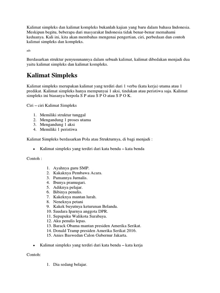 Kalimat Komplek Dan Simplek Lengkap PDF