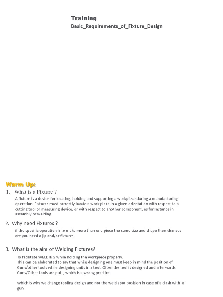 Training Basic Requirements Of Fixture Design Pdf Metalworking