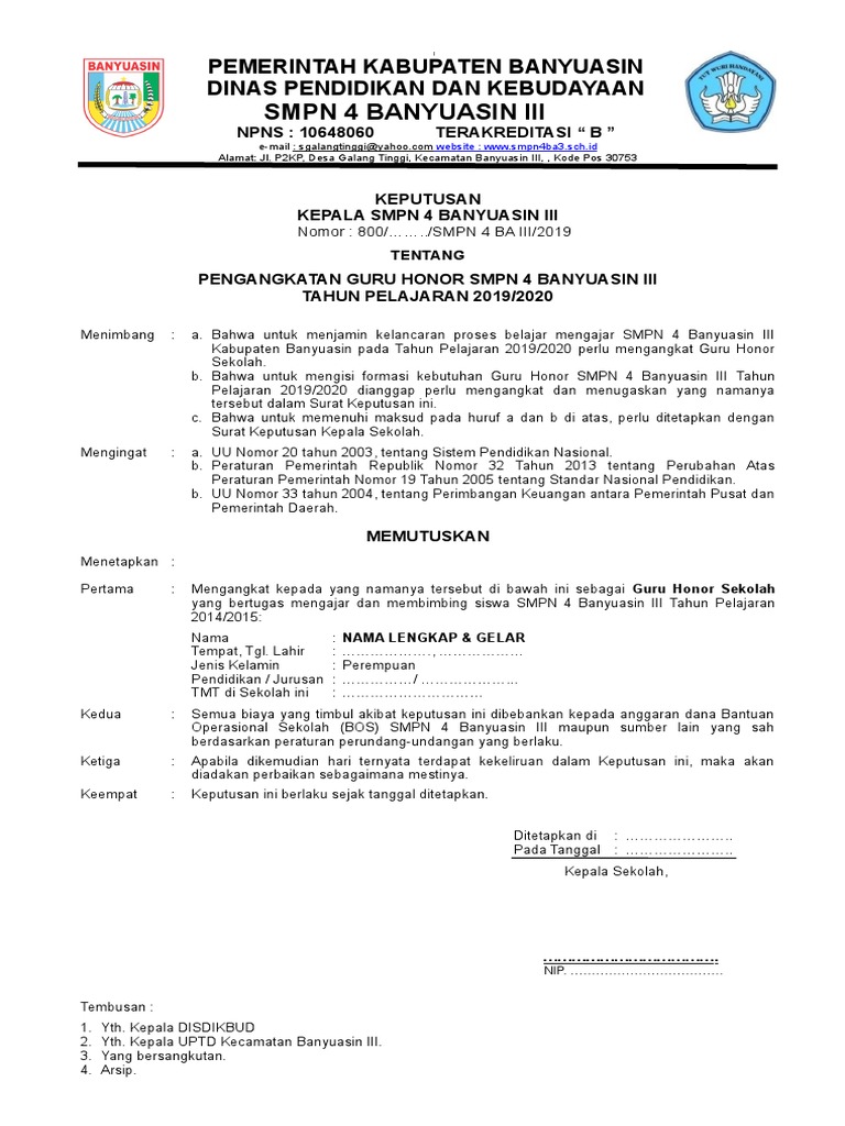 Contoh Sk Guru Honor