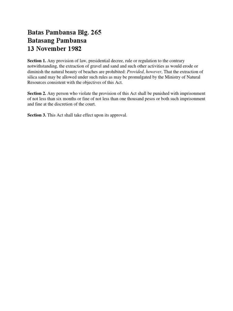 Batas Pambansa Blg. 265 Batasang Pambansa 13 November 1982 | PDF