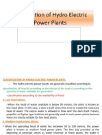Classification of Hydro Electric Plnts