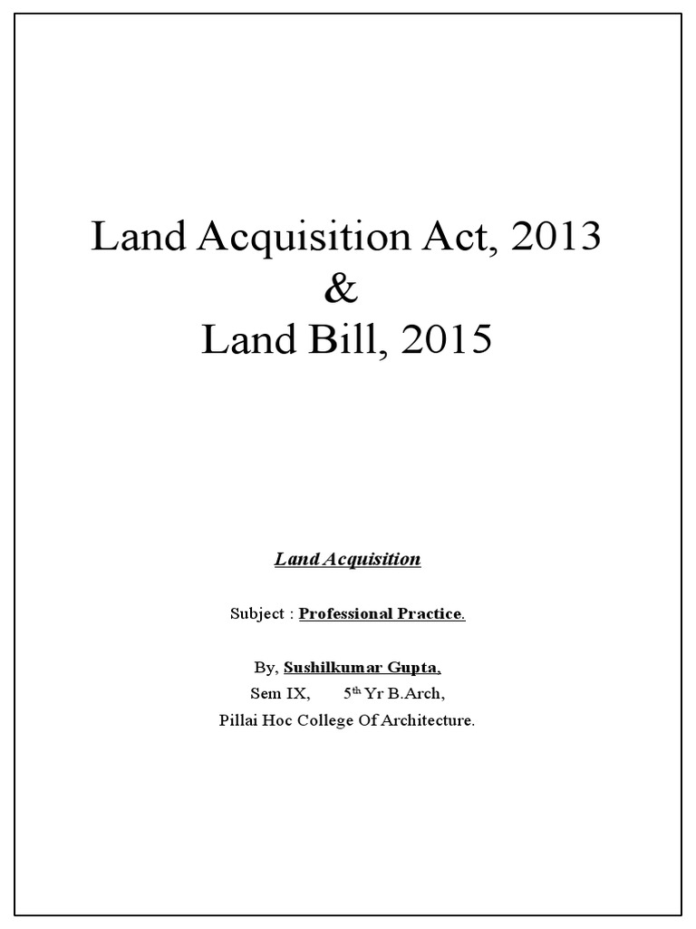 Overview of the Land Acquisition Act 2013 | PDF | Mergers And ...