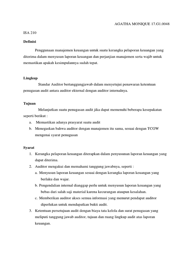 Kerangka Pelaporan Keuangan ISA 210 | PDF