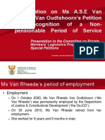 Presentation On Ms A.S.E Van Rheede Van Oudtshoorn's Petition For Recognition of A Non-Pensionable Period of Service