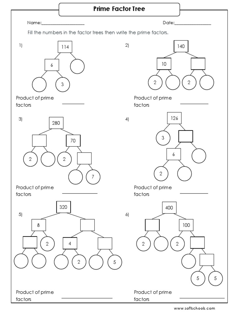 Prime Factor Tree Worksheet 22  PDF Within Prime Factorization Worksheet Pdf