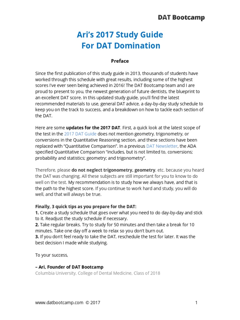 DAT Study Guide PDF Reading Comprehension
