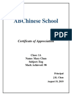 Abchinese School: Certificate of Appreciation